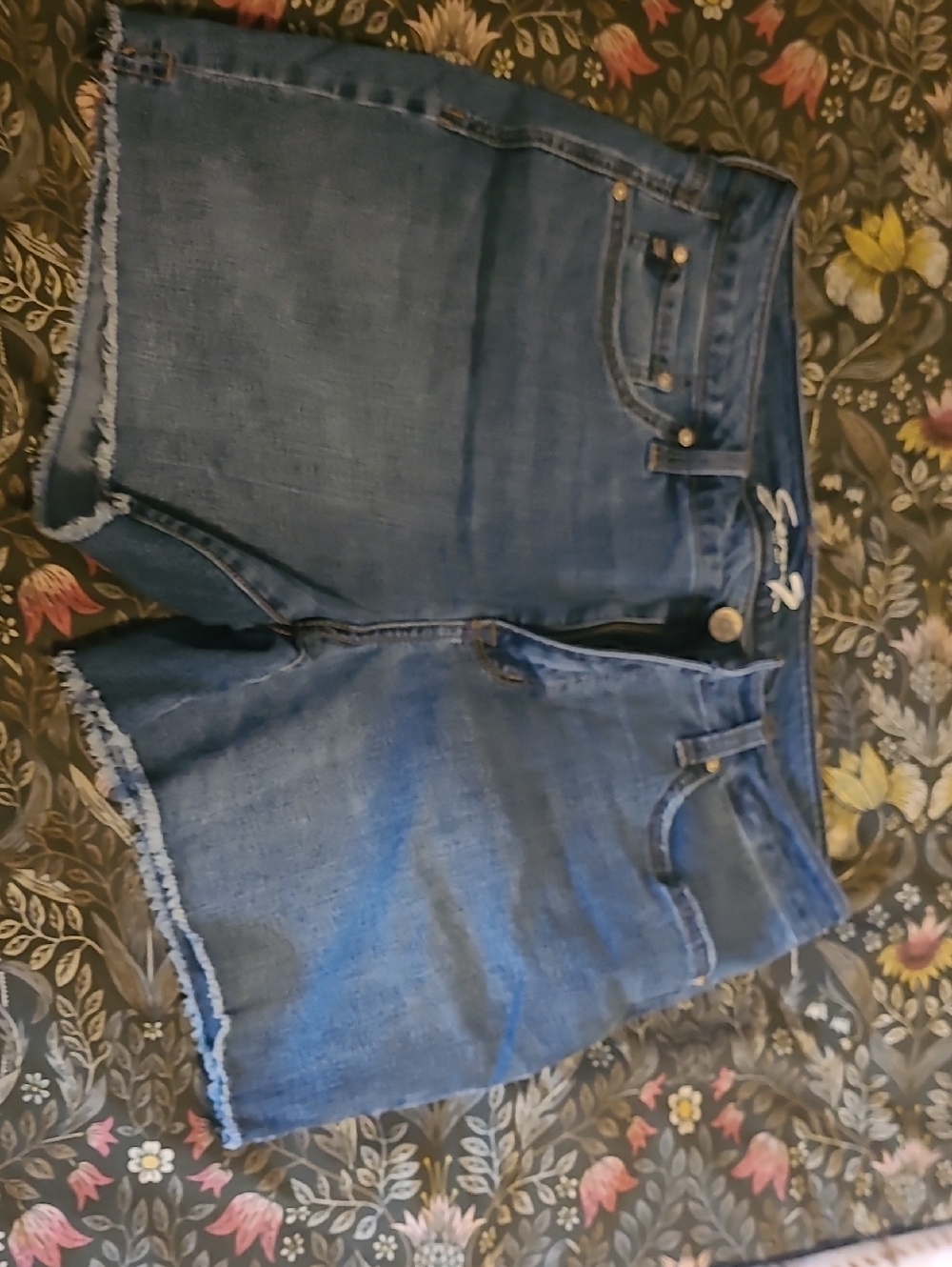 Seven7 Medium Blue Frayed Hem Denim Shorts